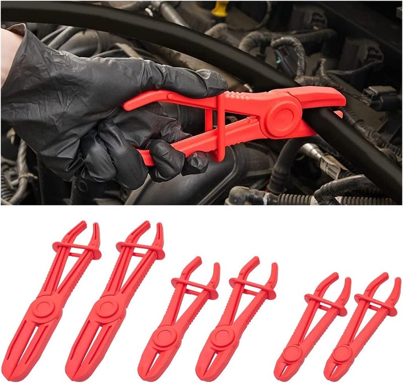 zipelo Hose Clamp Pliers, 6 Pack 3 Size Line Pinch Clamps Set, Plastic Hose Pinching Off Pliers for Automotive Radiator, Brake, Gas, Coolant Hoses and Fuel Lines (Red) - Image 1